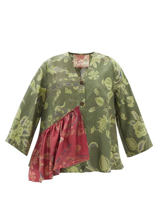 By Walid - Trinny 19th-century Chinese Printed-silk Blouse - Womens - Green Multi