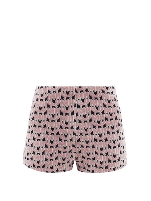Miu Miu - Monogram-jacquard Chenille Shorts - Womens - Pink Multi