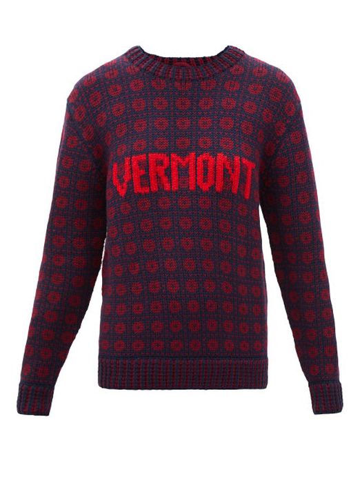 Bode - Vermont Geometric-jacquard Merino Sweater - Womens - Burgundy Multi