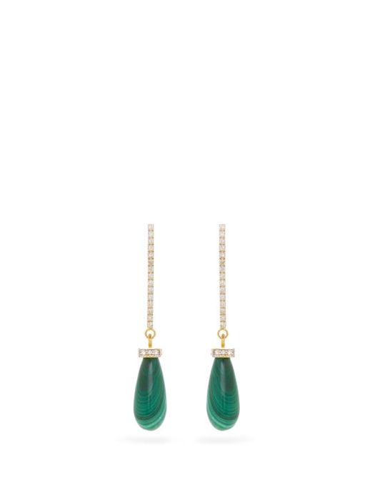Mateo - La Barre Diamond, Malachite & 14kt Gold Earrings - Womens - Green