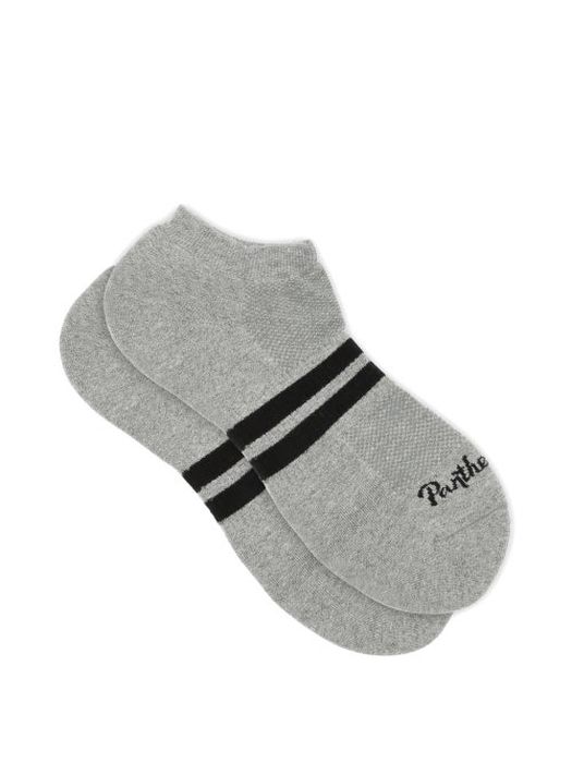 Pantherella - Sprint Striped Egyptian Cotton-blend Trainer Socks - Mens - Light Grey