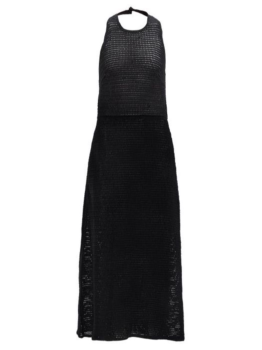Albus Lumen - Cutout-back Cotton-crochet Dress - Womens - Black