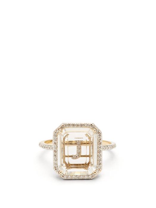 Mateo - Initials Diamond, Quartz & 14kt Gold Ring J-q - Womens - Crystal