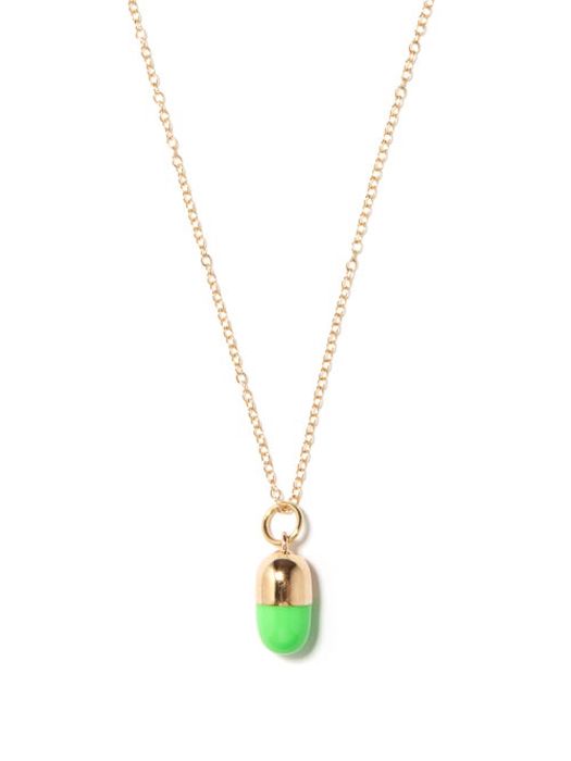 Alison Lou - Pill Enamel & 14kt Gold Necklace - Womens - Green Gold
