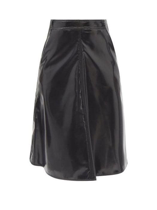 2 Moncler 1952 - A-line Faux Patent-leather Midi Skirt - Womens - Black