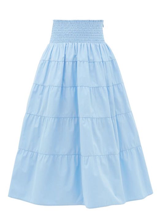 Prada - Smocked Cotton-poplin Skirt - Womens - Light Blue