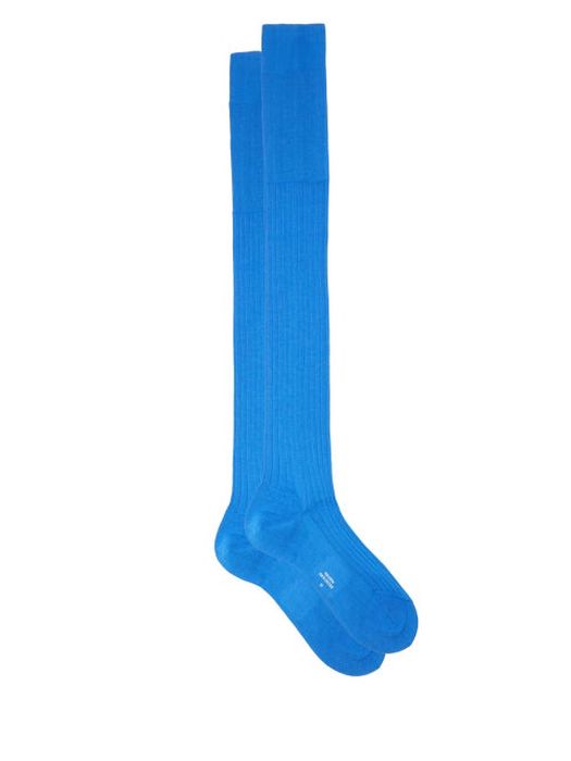 Charvet - Long Ribbed Cotton Socks - Mens - Blue