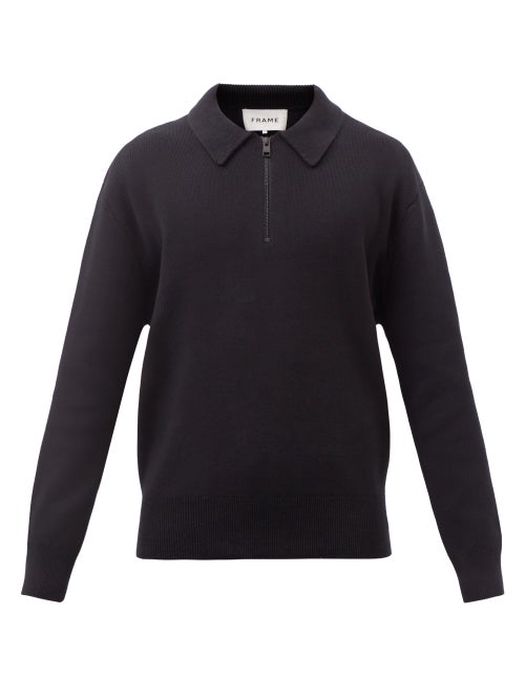 Frame - Zipped Cotton-blend Sweater - Mens - Black
