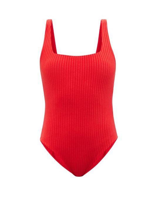 Mara Hoffman - Percy Square-neck Ribbed Jersey Bodysuit - Womens - Red