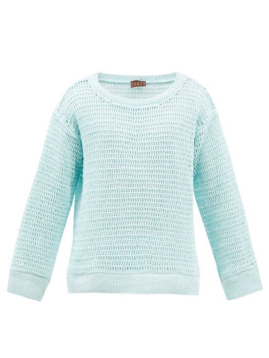 Albus Lumen - Oversized Cotton-crochet Sweater - Mens - Blue
