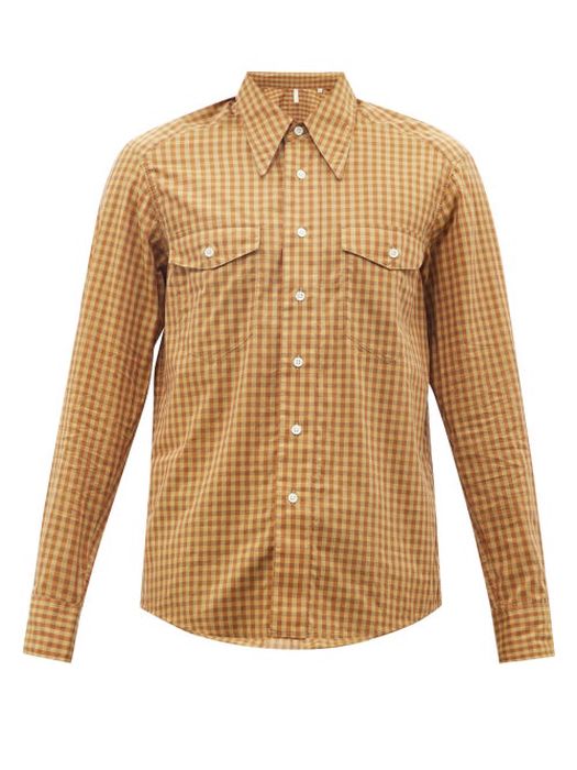 Sunflower - Wayne Checked Cotton-poplin Shirt - Mens - Orange Multi