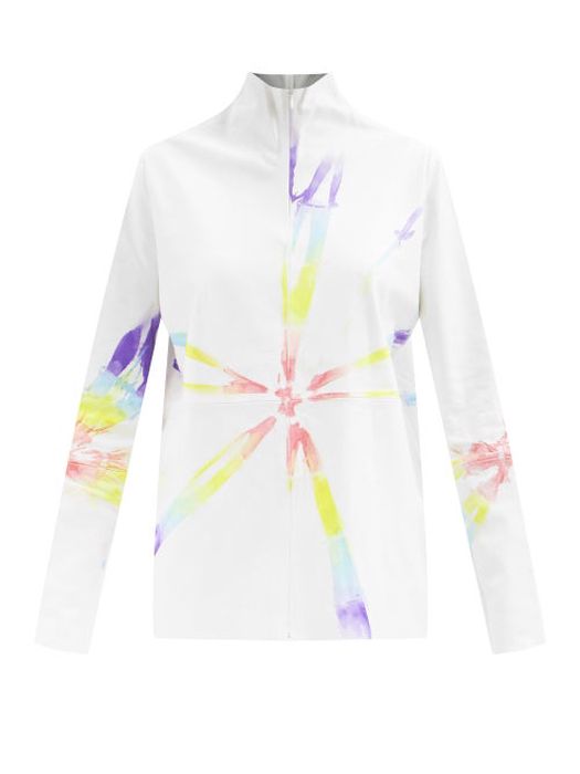 Conner Ives - High-neck Tie-dye Leather Jacket - Womens - White Multi