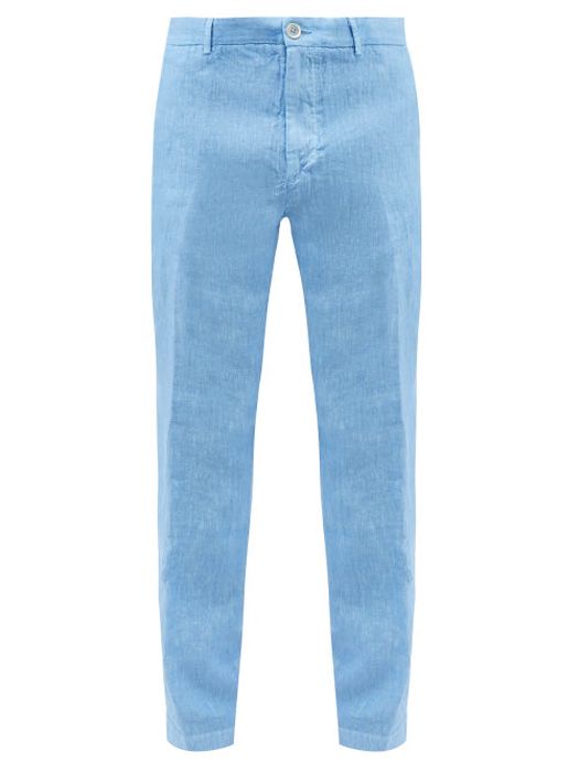 120% Lino - Slim-leg Linen-hopsack Trousers - Mens - Light Blue