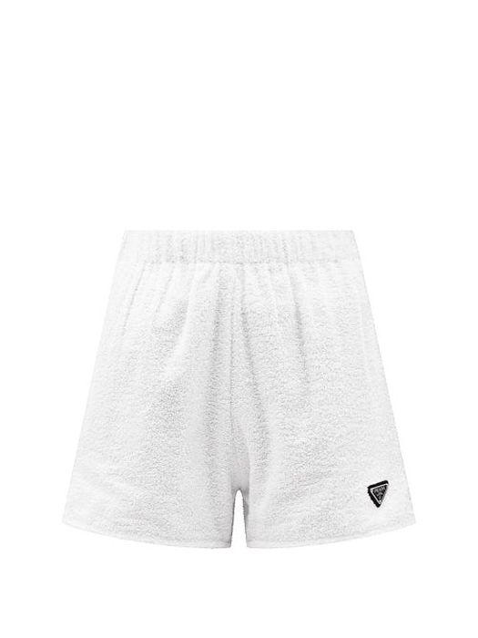 Prada - Logo-plaque Cotton-terry Shorts - Womens - White