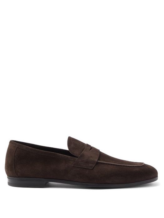 Tom Ford - Suede Penny Loafers - Mens - Dark Brown
