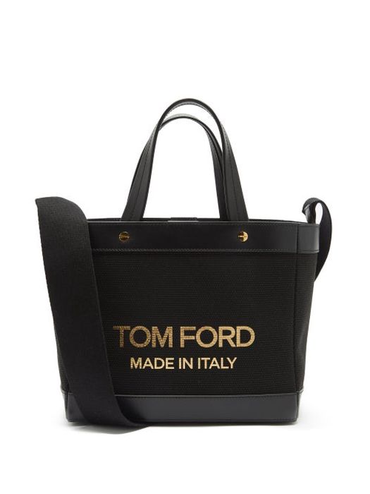 Tom Ford - Mini Logo-print Leather-trimmed Canvas Tote - Womens - Black