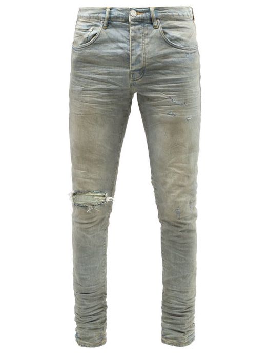 Purple Brand - P001 Distressed Waxed Slim-leg Jeans - Mens - Blue