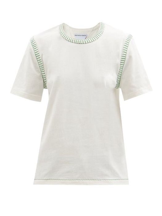 Bottega Veneta - Embroidered Cotton-jersey T-shirt - Womens - Ivory