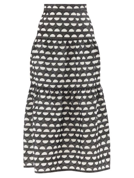 Three Graces London - Francesca High-rise Embroidered Cotton Midi Skirt - Womens - Black White
