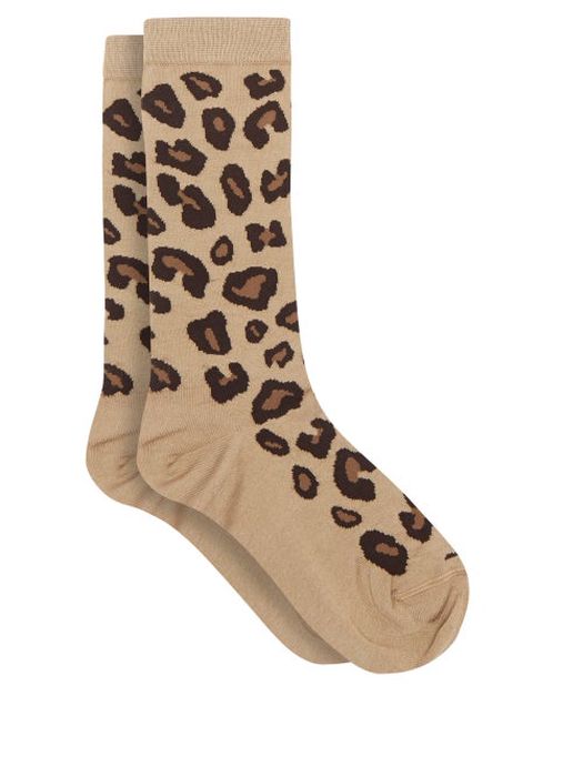 Raey - Leopard-jacquard Cotton-blend Socks - Womens - Leopard