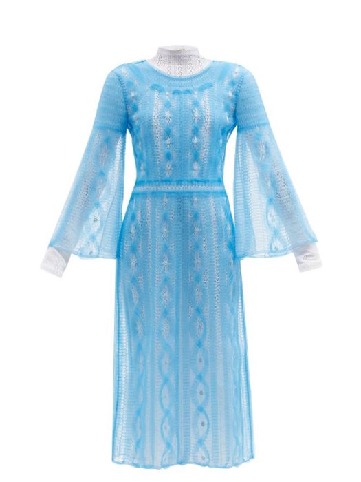 Fendi - Double-layer Embroidered Mesh Dress - Womens - Blue
