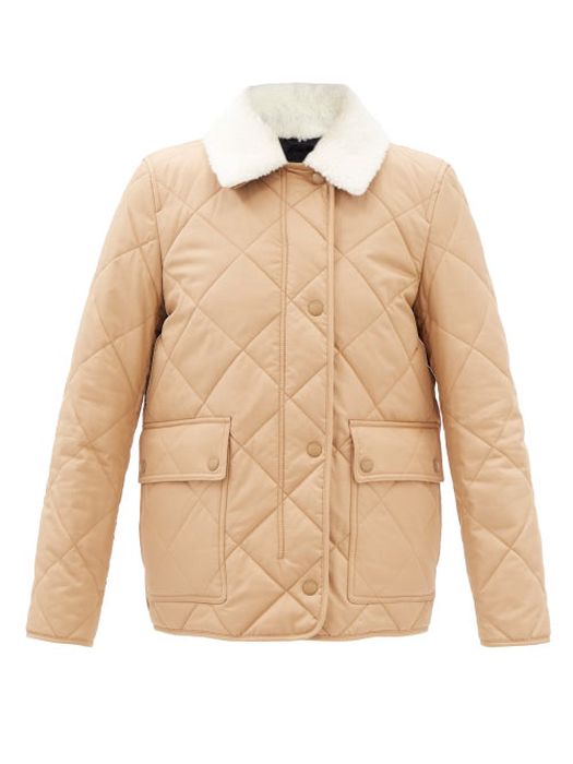 Burberry - Kemptown Fleece-collar Quilted Cotton Jacket - Womens - Camel