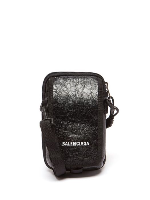 Balenciaga - Explorer Logo Crackled-leather Cross-body Bag - Mens - Black