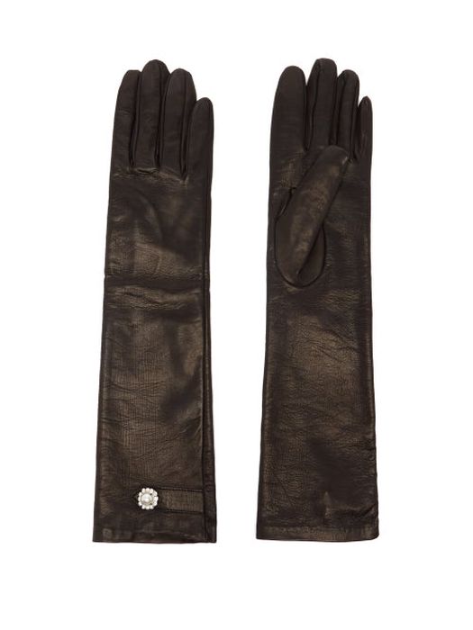 Erdem - Long Crystal-embellished Leather Gloves - Womens - Black