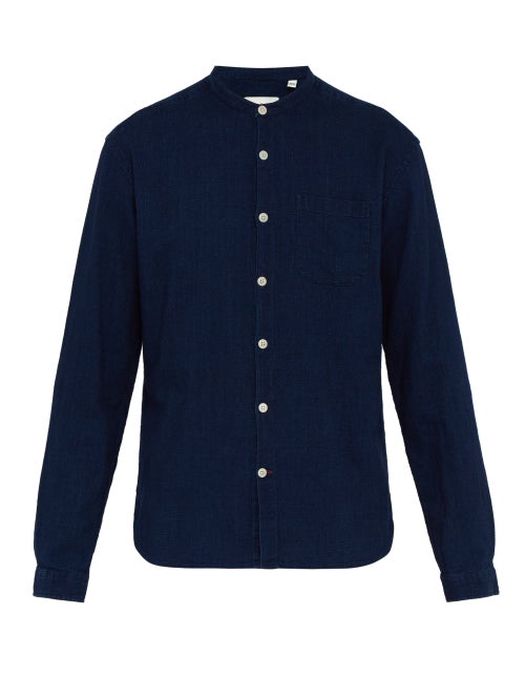 Oliver Spencer - Stand-collar Washed-cotton Shirt - Mens - Blue