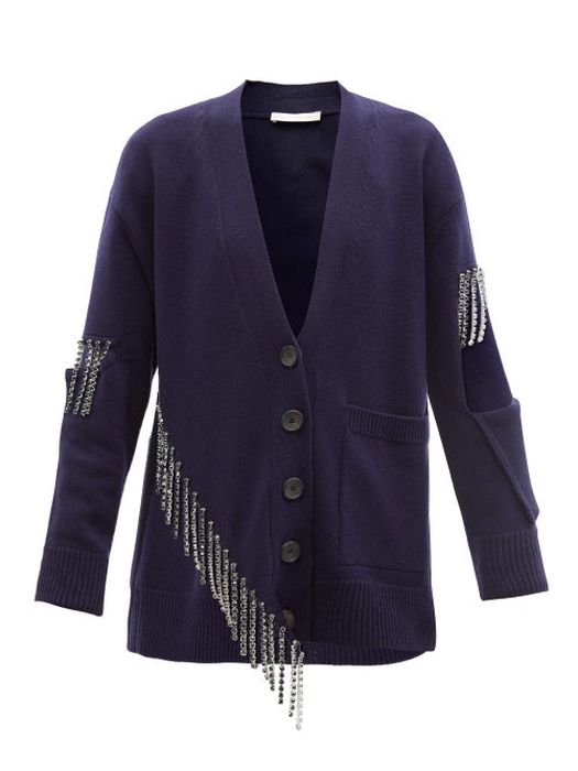 Christopher Kane - Cupchain-crystal Wool Cardigan - Womens - Navy