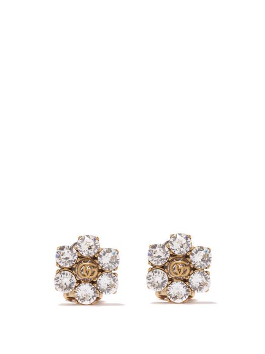 Gucci - Crystal Gg Logo Clip Earrings - Womens - Crystal