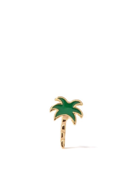 Alison Lou - Palm Tree Enamel & 14kt Gold Single Earring - Womens - Green Gold