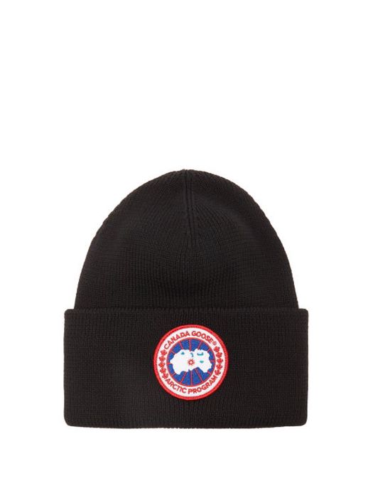 Canada Goose - Logo-patch Merino Wool Beanie Hat - Mens - Black