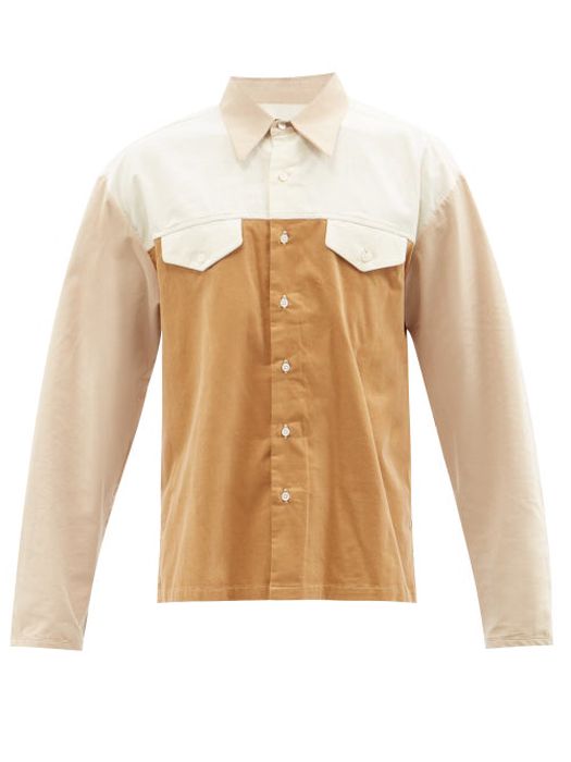 Kuro - Flap-pocket Patchwork Corduroy-cotton Shirt - Mens - Beige Multi