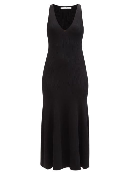 Another Tomorrow - V-neckline Ribbed Midi Dress - Womens - Black