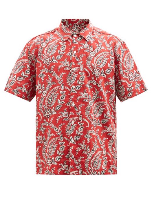 Etro - Paisley-print Cotton Short-sleeved Shirt - Mens - Red
