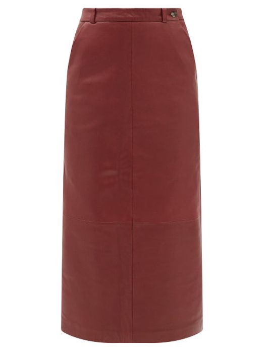 Raey - Leather Pencil Skirt - Womens - Burgundy