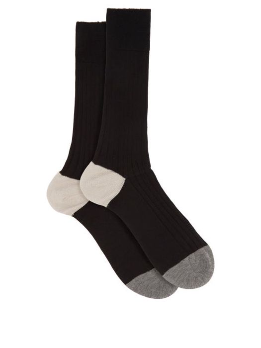 Pantherella - Portobello Ribbed-knit Socks - Mens - Black