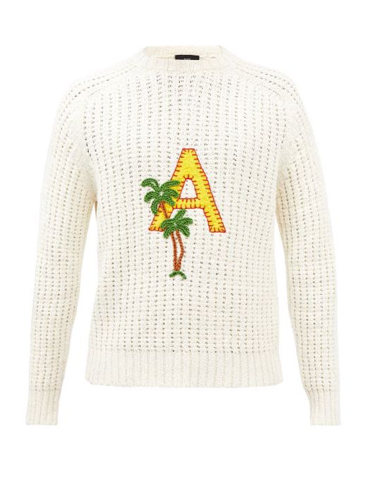 Alanui - Embroidered Knitted Cotton-blend Sweater - Mens - White