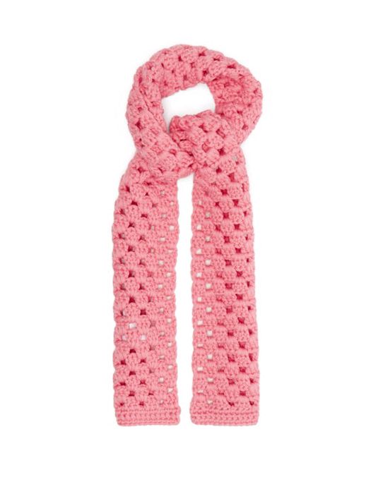 Miu Miu - Wool Eyelet-crochet Scarf - Womens - Pink