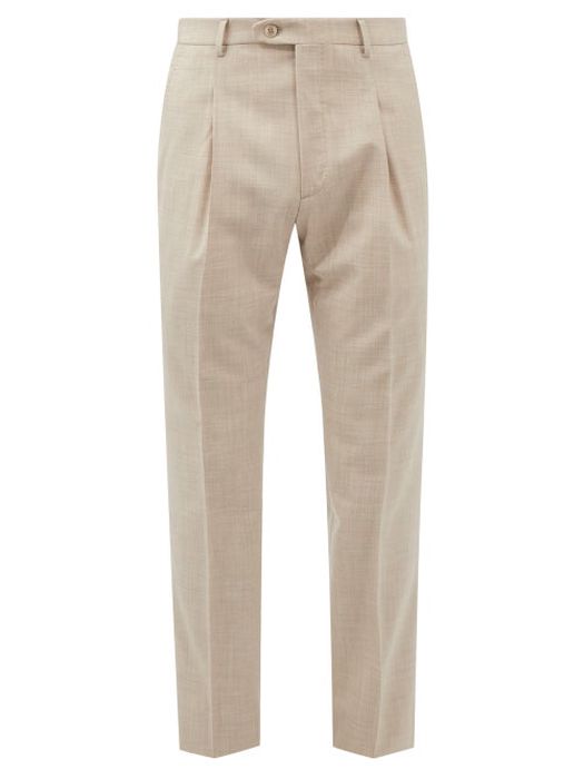 Brioni - Pleated Wool-blend Twill Trousers - Mens - Beige