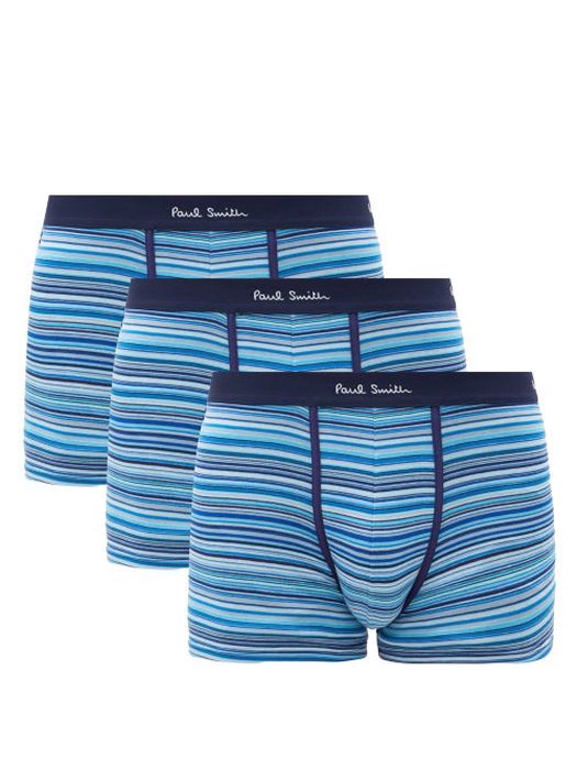 Paul Smith - Pack Of Three Striped Cotton-blend Boxer Briefs - Mens - Navy Multi