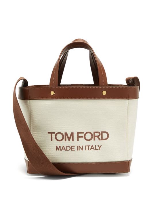Tom Ford - Mini Logo-print Leather-trimmed Canvas Tote - Womens - Tan White