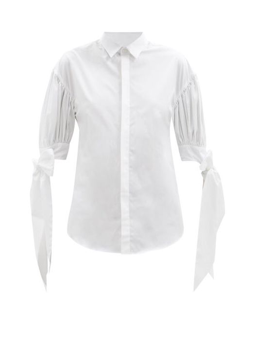 Bourrienne Paris X - Amoureuse Balloon Bow-sleeve Cotton-poplin Shirt - Womens - White