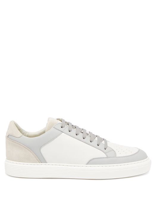 Brunello Cucinelli - Panelled Leather And Suede Trainers - Mens - White