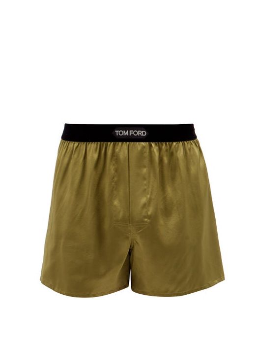 Tom Ford - Silk-blend Satin Boxer Shorts - Mens - Khaki