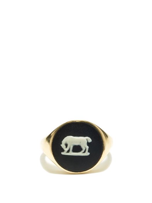 Ferian - Horse Wedgwood Cameo & 9kt Gold Signet Ring - Womens - Black White
