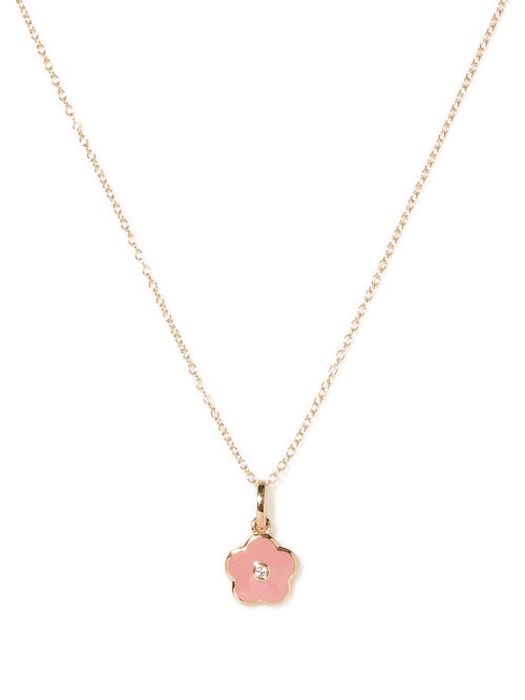 Alison Lou - Flower Power Diamond, Enamel & 14kt Gold Necklace - Womens - Pink Gold