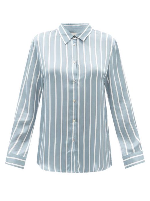 Asceno - London Striped Sandwashed-silk Pyjama Shirt - Womens - Blue Stripe