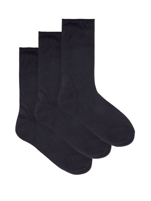 Raey - Pack Of Three Roll-top Silk Socks - Womens - Navy